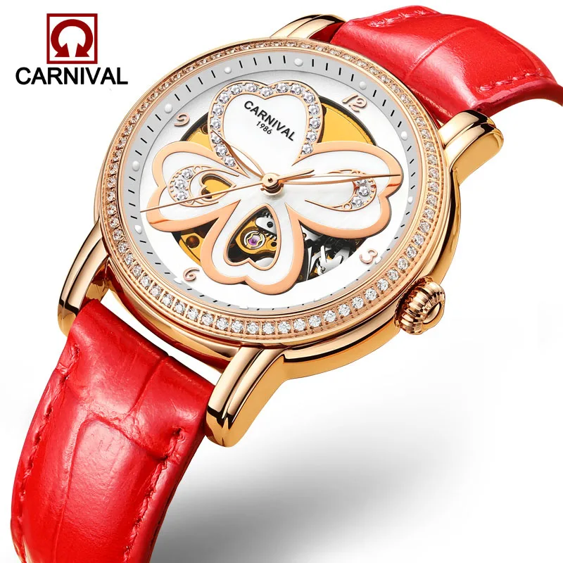 Автоматические часы relogio feminino, карнавальный Топ бренд, женские повседневные механические наручные часы, женские светящиеся часы со скелетом - Цвет: 04