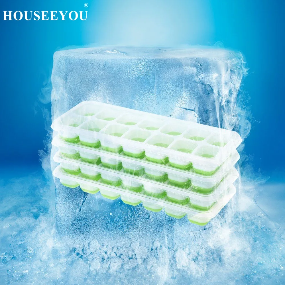 

1Pc Easy-Release Silicone and Flexible 14 Grids Silicone Ice Cube Tray with Spill-Resistant Removable Lid Ice Cube Trays