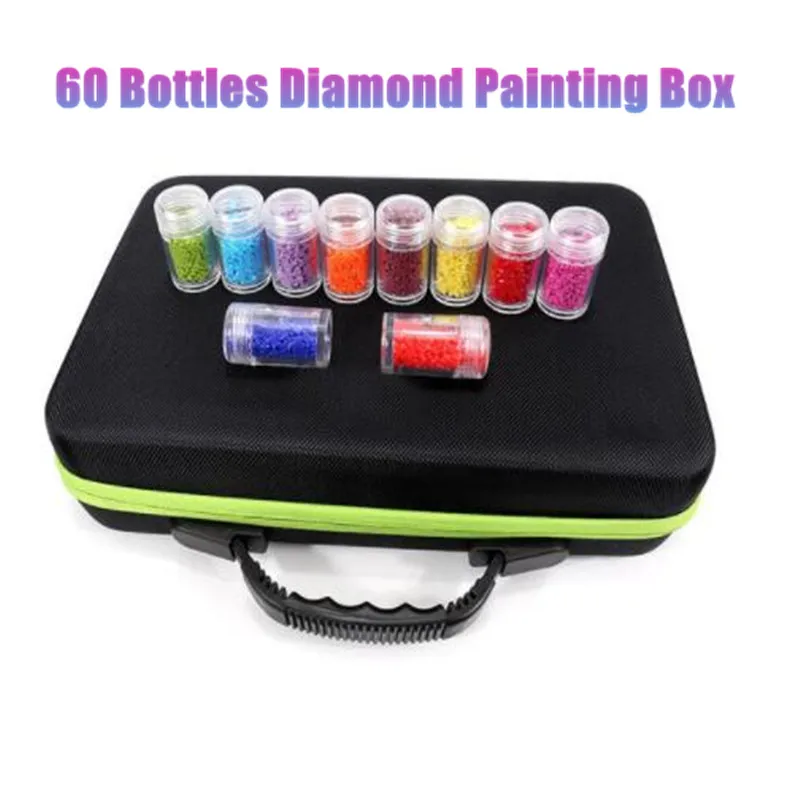 

60 Bottles Diamond Painting Box Tool Container Storage Box Carry Case Holder Hand Bag Zipper Design Shockproof Durable