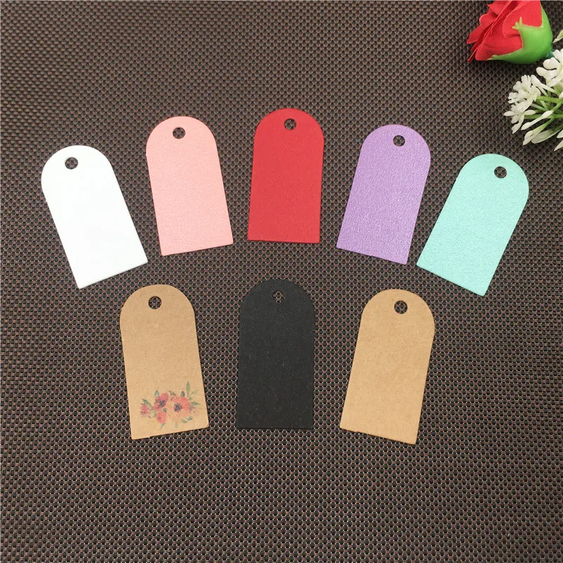 

50Pcs/Lot Packaging Label Handmade New Arrivals Kraft Paper Hang Tags Colorful Arch Camber Garments Clothing Mark Label Hang Tag