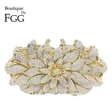 Boutique De FGG ослепительный Кристалл Женская вечерняя металлическая Сумка-клатч Hardcase Свадебная вечеринка Цветок свадебная сумочка клатч кошелек