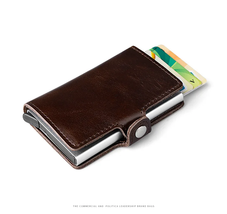 Genuine Leather Men Aluminum Wallet Back Pocket ID Card holder RFID Blocking Mini Magic Wallet Automatic Credit Card Coin Purse