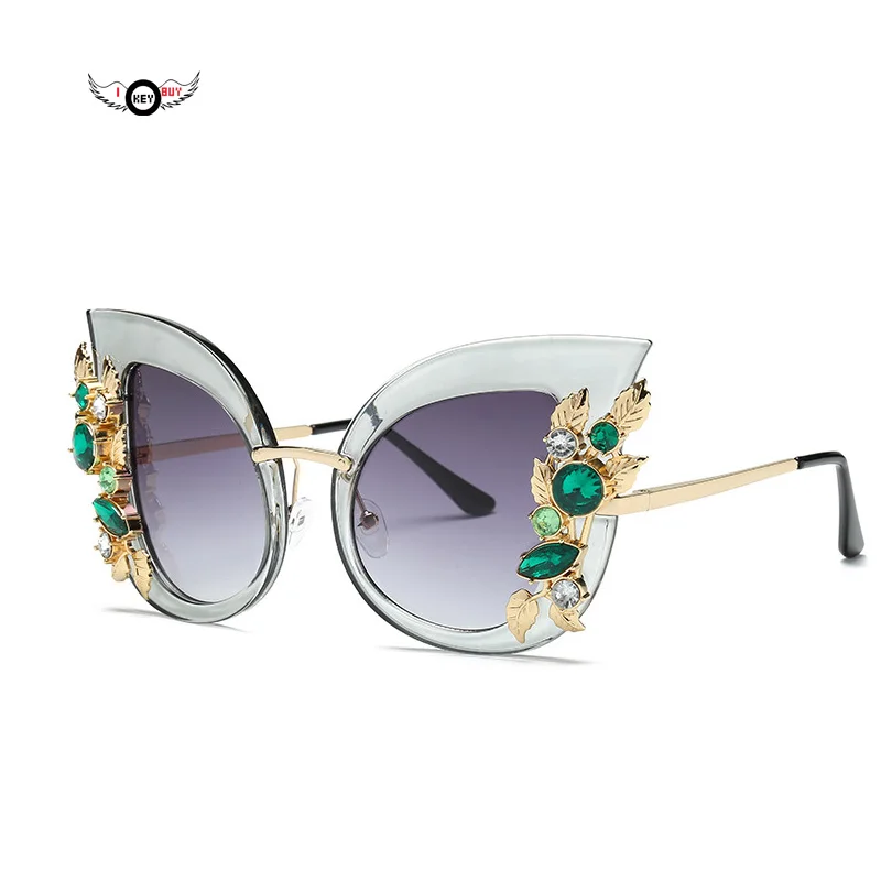 Diamond Flowers Sun Glasses Cat Eye Sunglasses Women Ladies Oversized Metal Frame Gradient Gafas Sunwear Female Eyewear