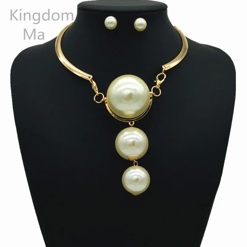 

Kingdom Ma Nigerian Celebrity Style Beads Necklace Earrings Set Bridal Bridesmaid Imitation Pearl Wedding Elegant Party Gift Set