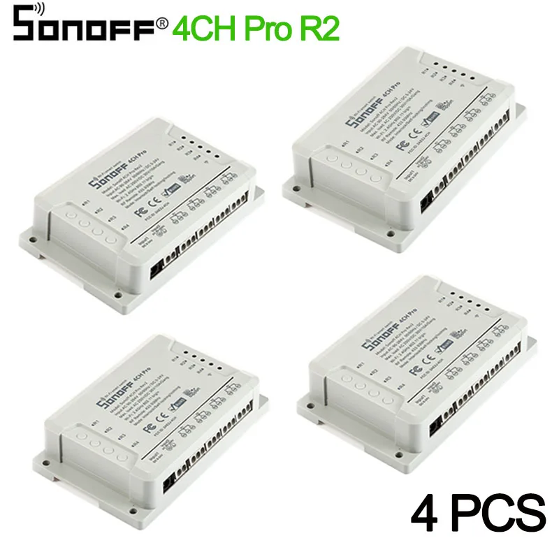 1-5 шт Sonoff 4CH pro R2 10A 4-канальный Wifi смарт-коммутатор 433 МГц RF Дистанционное Wifi освещение переключатель поддерживает 4 устройства работа с Alexa - Комплект: 4CH Pro R2 4 pcs