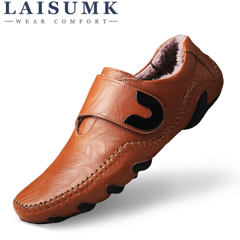 

LAISUMK Men Leather Shoes Casual Men Loafers Flats Shoes Moccasins Men's Loafers Genuine Leather Male Shoes big size mens casual