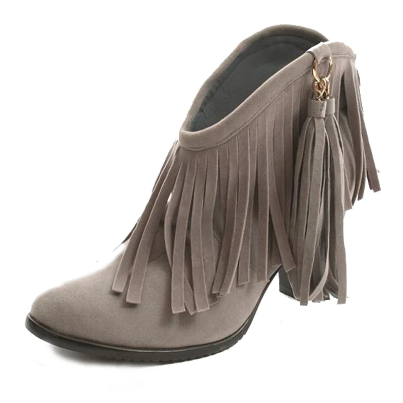 Hee grand/женские ботильоны; коллекция года; сезон осень; бахрома высокие каблуки; сапоги; женские модные туфли-гладиаторы с кисточками; женская обувь; размеры 34-43; XWX483 - Цвет: gray
