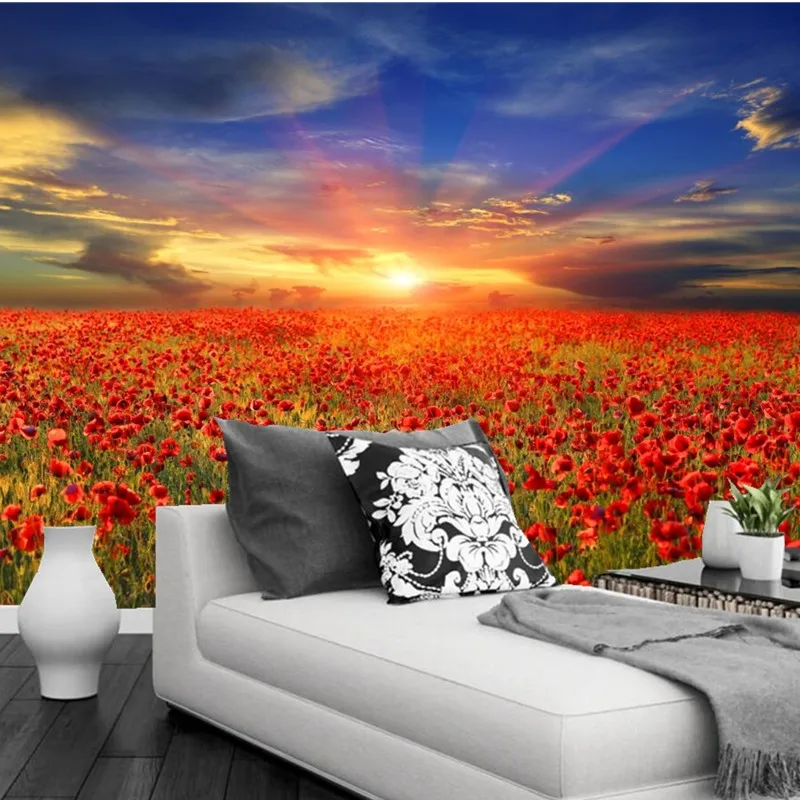 Custom 3D murals Scenery Fields Sunrises and sunsets Flowers Nature papel de parede living room TV wall bedroom wallpaper | Обустройство
