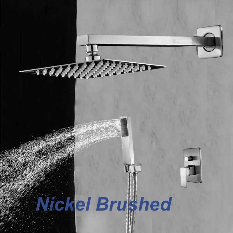 

Wall Mounted Nickel Brushed Square Rain Shower Head Hand Shower Sprayer Mixer
