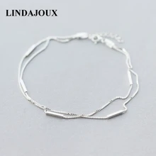 LINDAJOUX, 925 пробы, серебряный, модный, два слоя, змеиная цепочка, ножной браслет для женщин, S925, цепочка на лодыжку, браслет, регулируемая длина