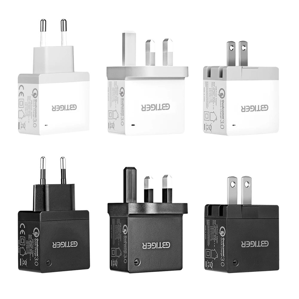GBTIGER Phone Charger US UK EU Plug QC 3.0 USB Multifunctional Quick