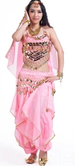 DJGRSTER сценическая одежда для восточных танцев живота костюм из 2 предметов бюстгальтер из бисера+ штаны набор костюма для танца живота GRS-391 - Цвет: Pink