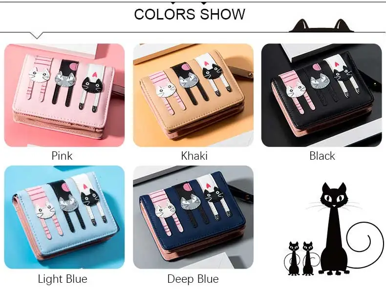cute female wallets girls purses cat coin purse pu leather short wallet (9)