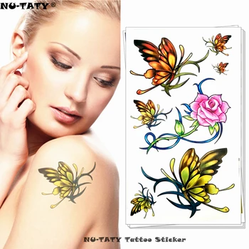 

Nu-TATY yellow green butterfly Temporary Tattoo Body Art Arm Flash Tattoo Stickers 17*10cm Waterproof Fake Henna Painless Tattoo