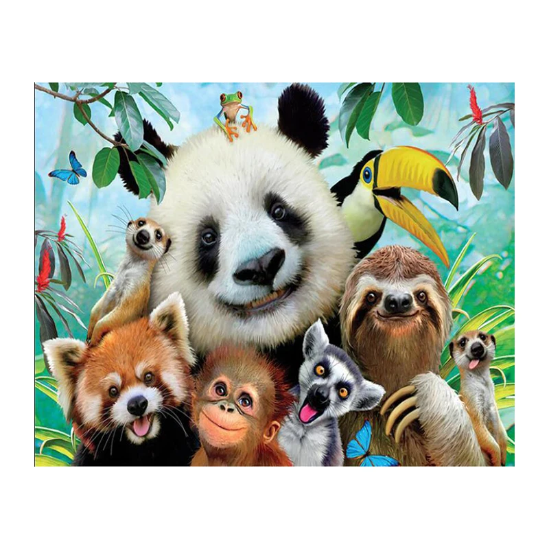 Pandas Monkeys 5d Diy Алмазная картина полностью квадратная вышивка крестиком Стразы
