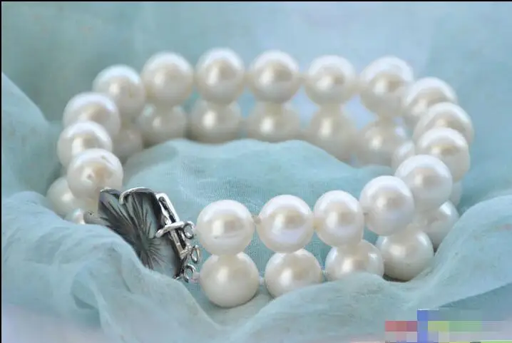 

FREE SHIPPING HOT sell new Style >>>> 2row 8" 12mm ROUND WHITE Freshwater cultured PEARL BRACELET