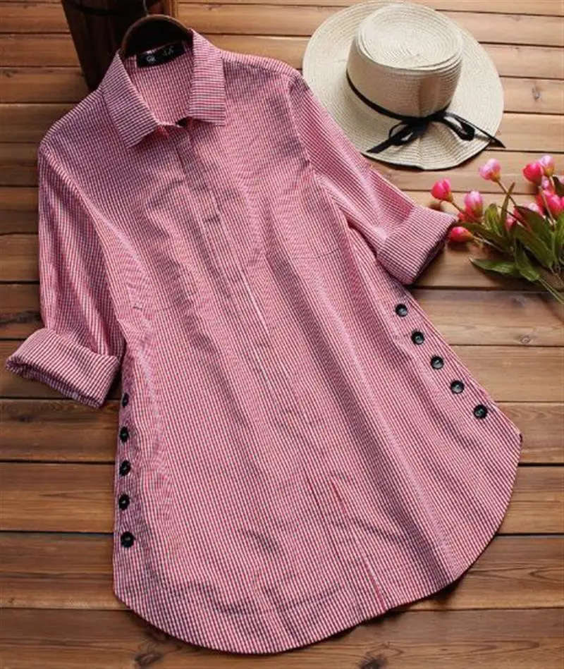 

Autumn Winter Women Fashion Long Sleeve Buttons Plaid Dress Shirt Blouses Female Mid Length Shirts Tops Blusas SJ291C