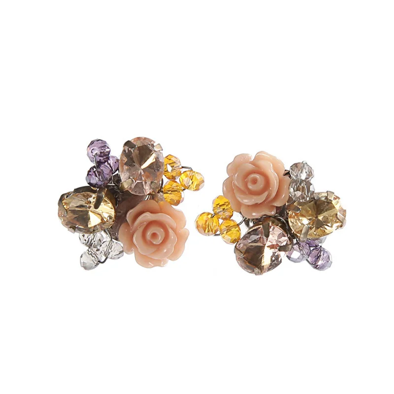 TDQUEEN Stud Earrings Crystal Beads Women Fashion Earrings Natural Shell Handmade Camellia Flower Brinco Earring 1