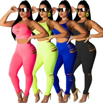 

Women's Sports wear Set Tank Top and Fitted Leggings Workout Sports Wear Women Summer Clothes Sets Ladies Solid Slim Suits