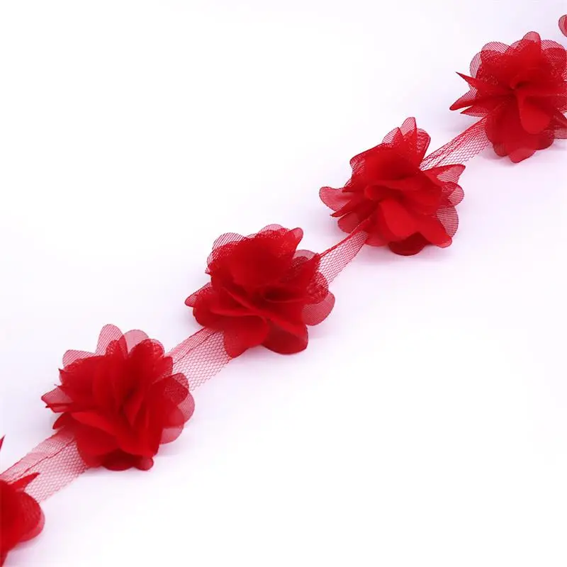 H628 11-12 шт 6 см цветы 3D шифон кластер Цветы Кружева платье украшение кружевная ткань аппликация отделка Швейные принадлежности - Цвет: Red
