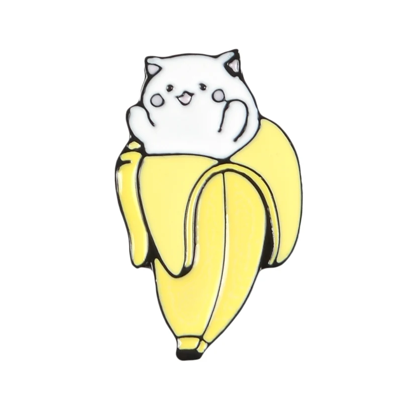 Кошачья история! Meowth Супер Прекрасный Kawaii банан белый мохнатый Кот твердая Эмаль мультфильм животных Броши Булавки на лацкан