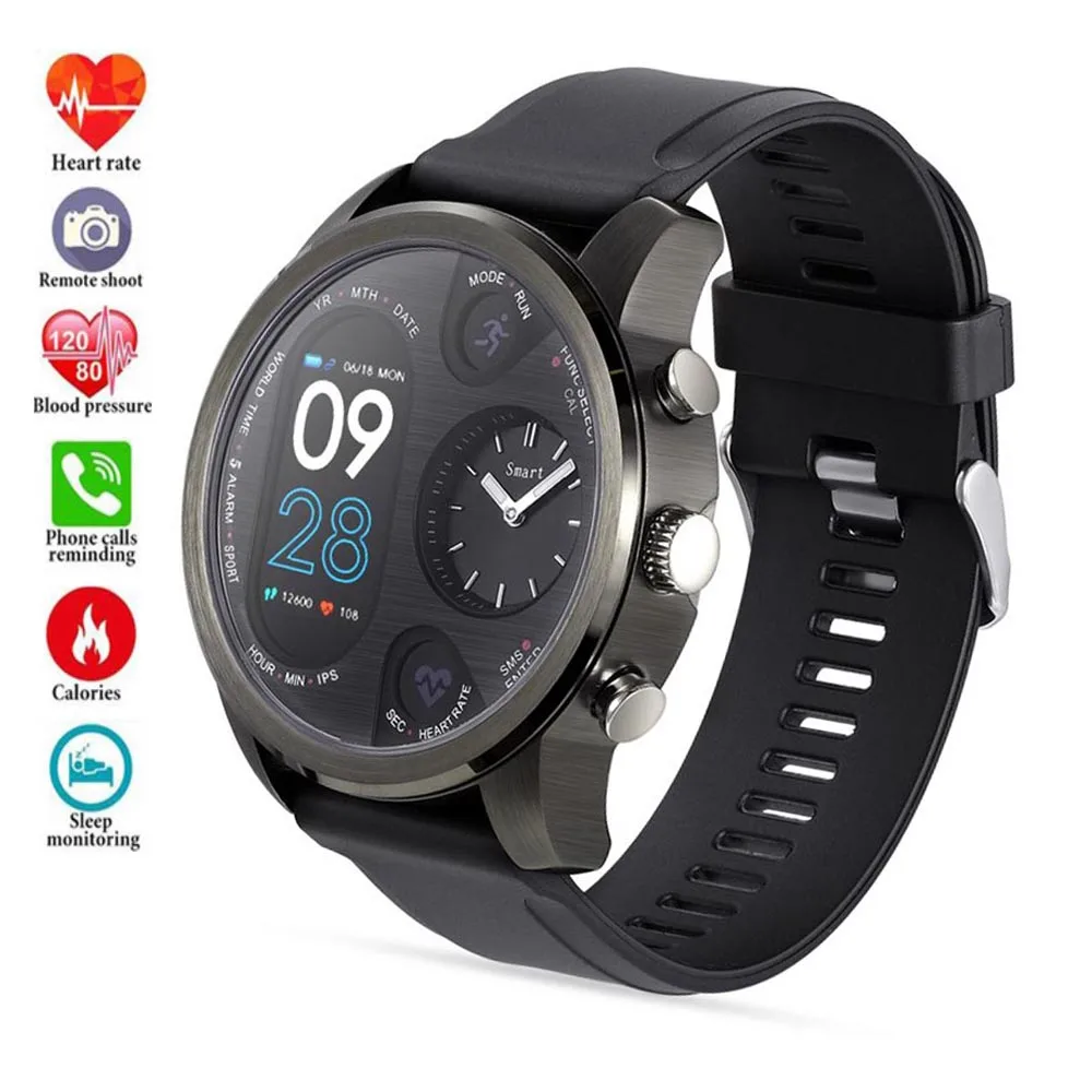 

T3 Sport Hybrid Smart Watch Stainless Steel Fitness Tracker IP68 Waterproof Blood Pressure Heart Rate Watch Dual time Zone.