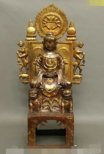 

S4493 28" Old Tibet Buddhism Temple Bronze Gilt Amitayus Auspicious Buddha Lion Statue