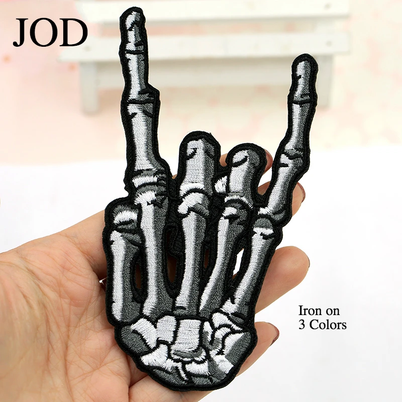 

JOD Skull embroidered patch Stickers Biker Embroidery Punk Applications Iron on Patches for Clothes Decorative jacket Applique