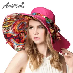 [AETRENDS] 2017 красочная подвеска складной Полями Летняя шляпа шапки для женщин УФ Защита Z-2657