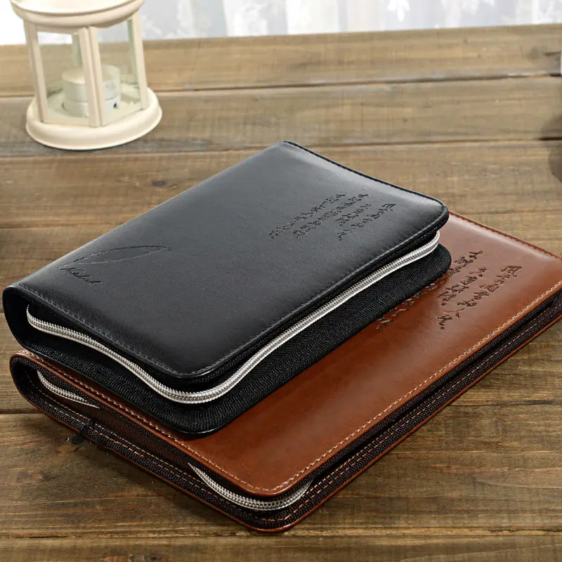 A5 A6 zipper leather cover business travel journal planner notebook