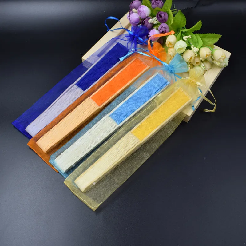 Hand Fan Personalized Names & Date for Wedding Gift 100pcs in Organza Gift Bag by Express Shipping