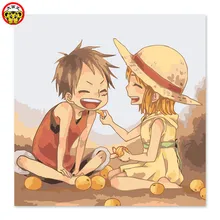 Один предмет, маленькие мальчики и маленькие девочки, едят апельсины, счастливые времена DIY Цифровая живопись, рисование на ткани