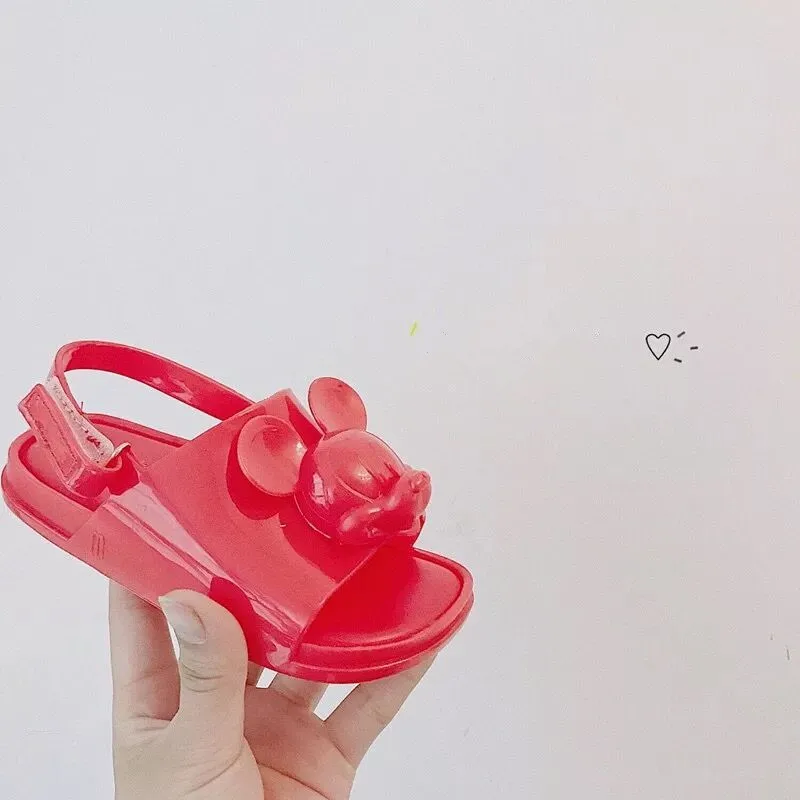 Мини-сандалии Melissa с рисунком из мультфильма; Новинка года; обувь для Близнецов с объемным изображением головы Микки; прозрачная обувь; сандалии для девочек; нескользящие детские сандалии для малышей