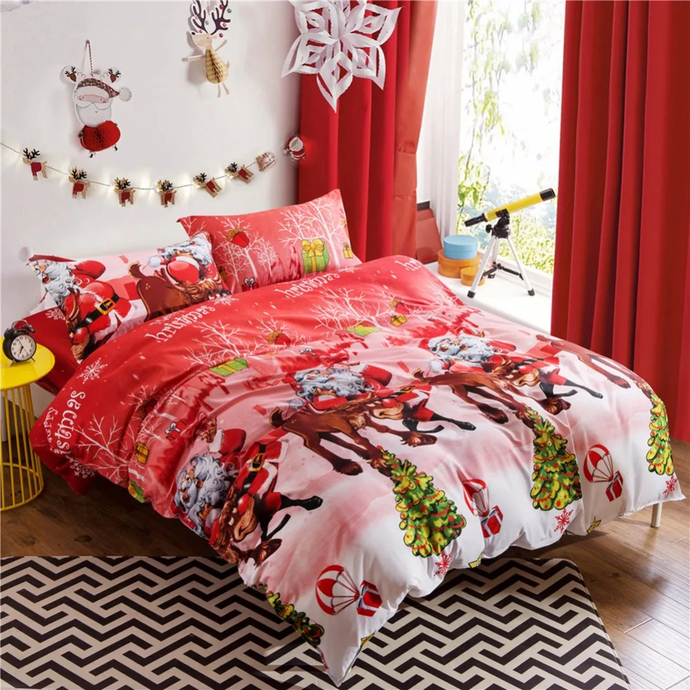 

3PCS 3D Printed Cartoon Merry Christmas Santa Claus Comfort Bedding Sets, Bed Sheet + Quilt Cover + Pillow caseJJPS