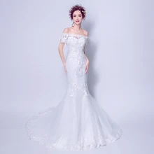 Angel Wedding Dress Marriage Bride Bridal Gown Vestido De Noiva 2017Elegant, retro, lace,Boat Neck Mermaid Dress Sweep train7696