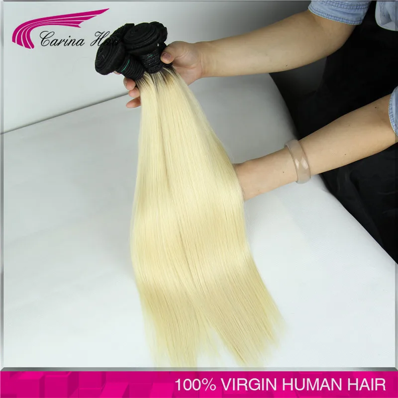 Malaysian straight 1b/613 colored two tone hair weave 3pcs/lot 613 blonde virgin hair dark roots ombre 613 human hair freeship