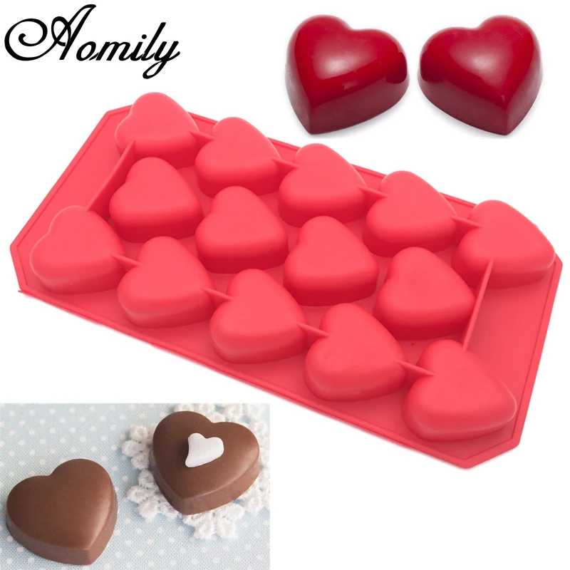 Aomily 14 Holes Romantic Heart Shaped 3D Chocolate Cake Mold Bakeware