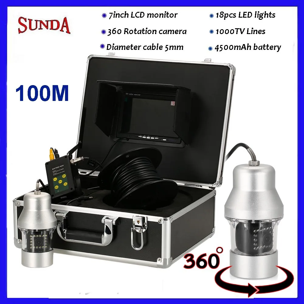 

100m cable underwater video camera CCTV fish finder 360 degree rotating camera 7inch LCD monitor 18LEDs hot selling