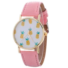 Newly Women Watch Quartz Vintage Stylish Pineapple Printing Lady Womans Leather Bracelet Wrist Watch Relogio Feminino