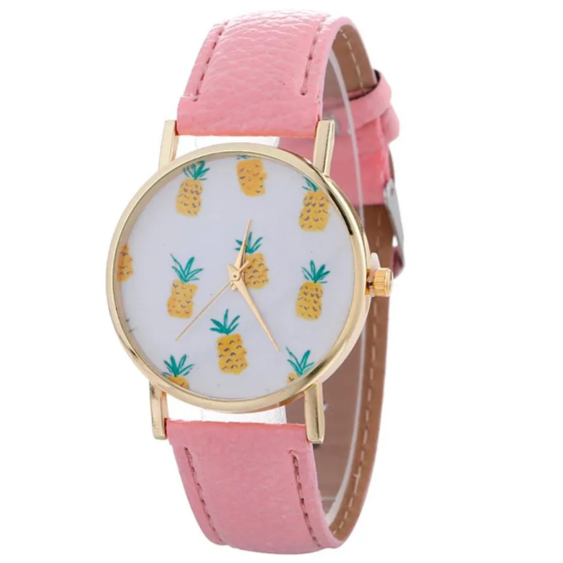 Newly Women font b Watch b font Quartz Vintage Stylish Pineapple Printing Lady Womans Leather Bracelet