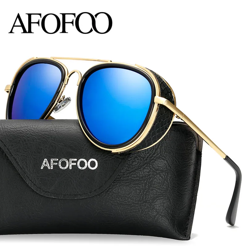 AFOFOO Mode Steampunk Sonnenbrille Vintage Metall Frauen Männer Luxus Marke Designer Spiegel sonnenbrille UV400 Retro Shades Brillen Kaufen