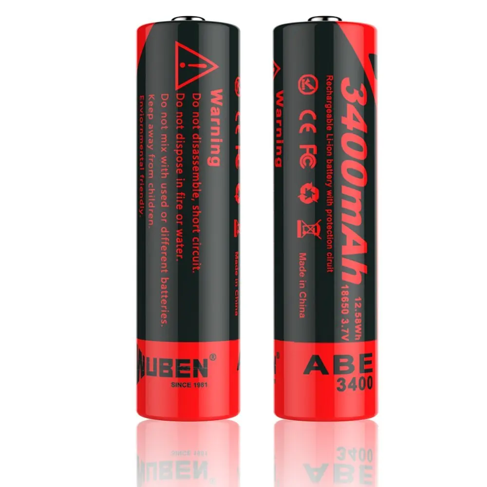 

High Capacity 18650 Li-ion Battery Cell 3.7V Rechargeable 3400mAh Capacity True TEST For Led Waterproof Flashlight ( 2 pcs )