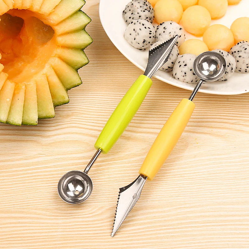 Double Head Stainless Steel Watermelon Digging Ball Kitchen Tool Watermelon Carving Knife Fruit Ice Cream Digging Ball Spoon