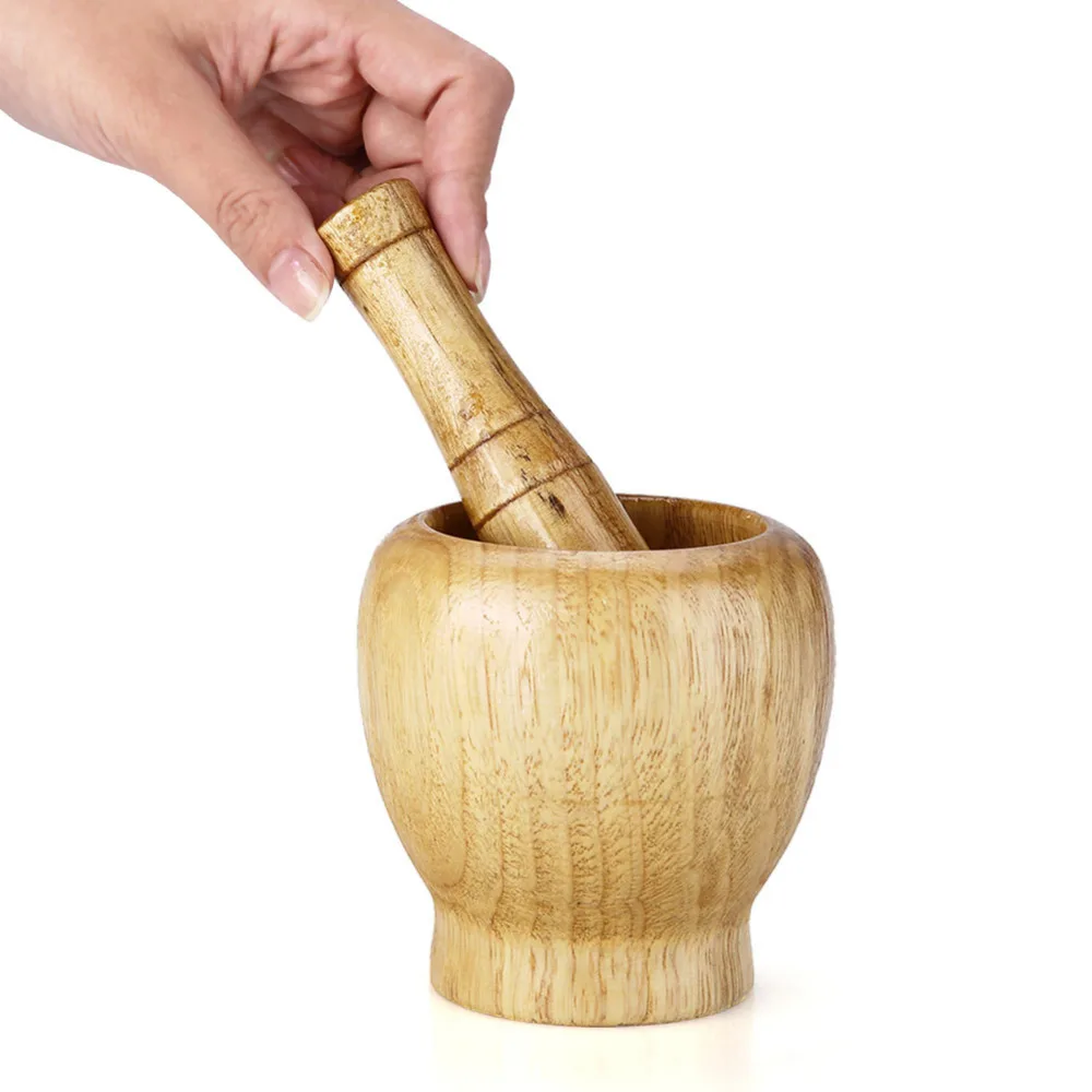 

Kitchen Hand Manual Wood Garlic Ginger Spices Mortar Pestle Grinding Bowl Grinder Kitchen Accessories