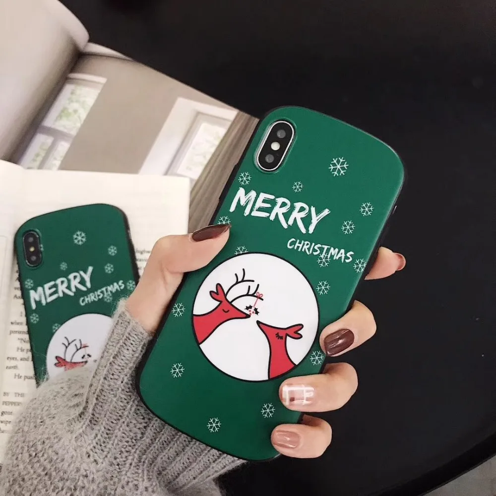 Aoweziic Christmas elk couple models for iPhoneX XR XS max mobile phone case 7 8Plus anti-fall arc shell frosted 6s soft shell
