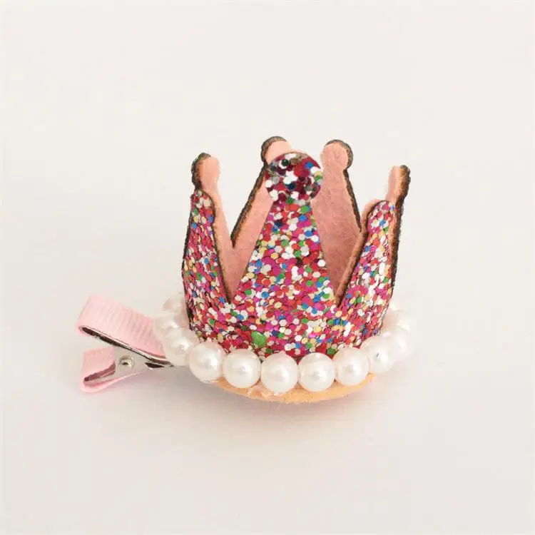 

20pcs/lot Pink Rose Hotsale Baby Girls Glitter Crown Hair Clips Lovely Tiara Princess Alligator Hairpins Beauty Hair Ornaments