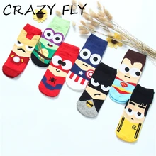 Магазин Crazy Fly Sox супергерой Супермен/Бэтмен обувь для мальчиков хлопковые длиной до лодыжки мультфильм Роман 3D Повседневные носки для женщин