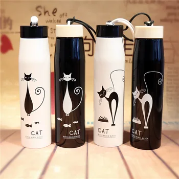 

VILEAD Cat Stainless Steel Thermal Water Bottle Outdoor Sport Portable Straight Thermos Vacuum Flasks with Rope Gift for Lovers