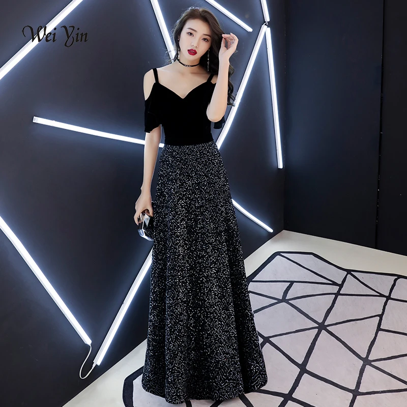 weiyin 2019 New Evening Dresses Long Party Dress Robe de Soiree Black Mother of the Bride Dresses A-line Evening Gowns WY1391
