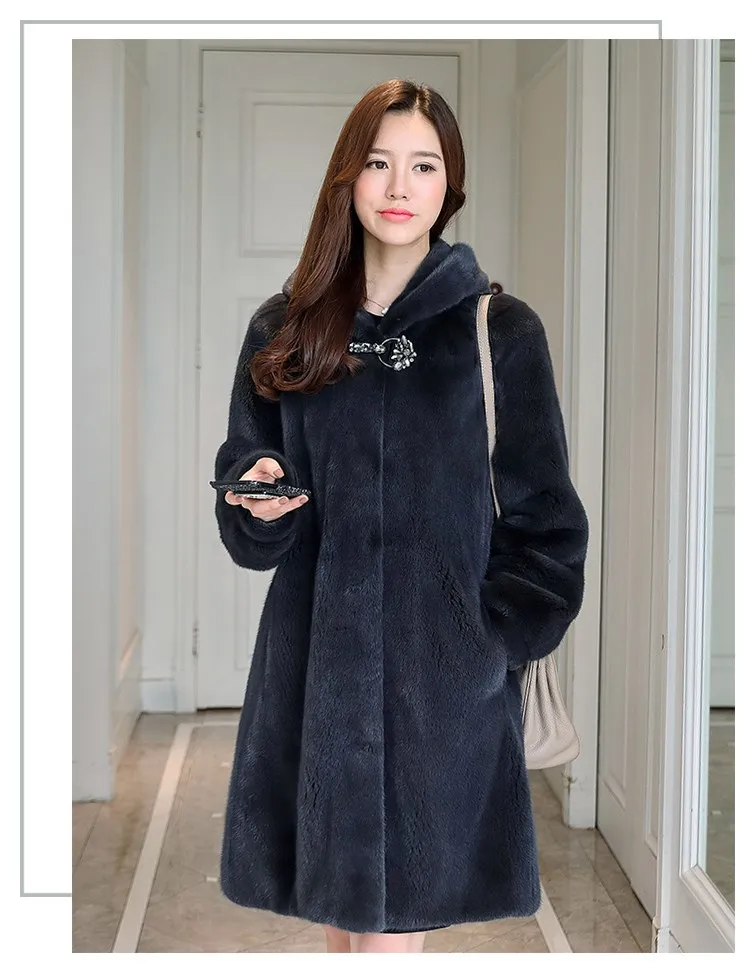 Датская норка цельное меховое женское длинное пальто зимнее плотное тонкое теплое женское Норковое меховое пальто с капюшоном